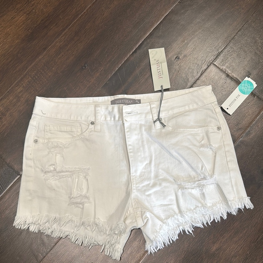Just USA White Jean Shorts Distressed Raw Hem